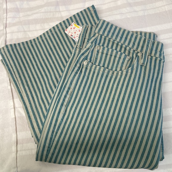 We The Free Pants - We The Free Teal and Gray Striped Wide-Leg Pants